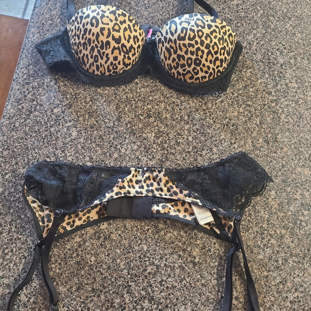 Victoria's secret pink bra and garter set